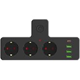 Coverzone &Uuml;&ccedil;l&uuml; Priz ON/OFF A&ccedil;ma Kapama D&uuml;ğmeli 3'l&uuml; Soket PD20W Output 1x Type-C 3x USB 3x Soket &Ccedil;ocuk Koruması Bakır İletken