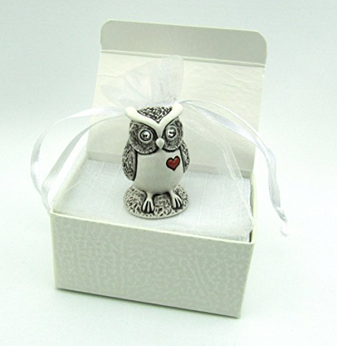 Eulen Figur, Miniaturausführung mit kleinem Herz, handbemalt, MADE WITH SWAROVSKI® ELEMENTS, Deutsche Handarbeit, Geschenkidee zum Geburtstag, Muttertag, Geburt, Taufe, Dekoration für Wohnzimmer, Kinderzimmer, Geschenkidee zu Weihnachten (ebenholz patiniert rot handbemalt) - 5