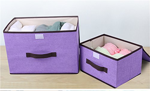 Baumwolle und Liene Aufbewahrungsbox Box mit Cap 2 Größe Kleidung Socken Spielzeug Snacks Kleinteile oraganier Set violett - 2