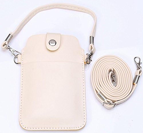 Hynice Universal Multifunctional PU Leather Mini Mobile Phone Bag Pouch/Purse Bag with Shoulder Strap hand strap and for cell phond under 5.2inch (M, white)