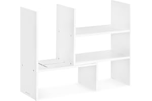 Navaris Bambusowy organizer na biurko, 64 x 15,5 x 40 cm, regulowany system porządkowania – regał narożny do kuchni, biura, łazienki, nadstawka regału – biały