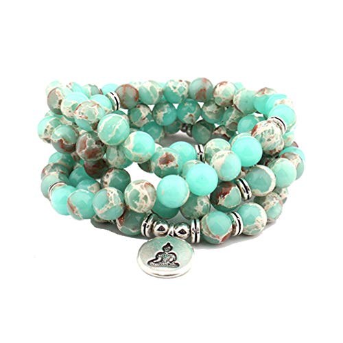 Preisvergleich Produktbild WANZIJING 108 Gebetsperlen Armband, Mala Amazonite Stein Chakra Armband Tibetischer Buddhist Meditations Halskette mit Buddha Anhänger