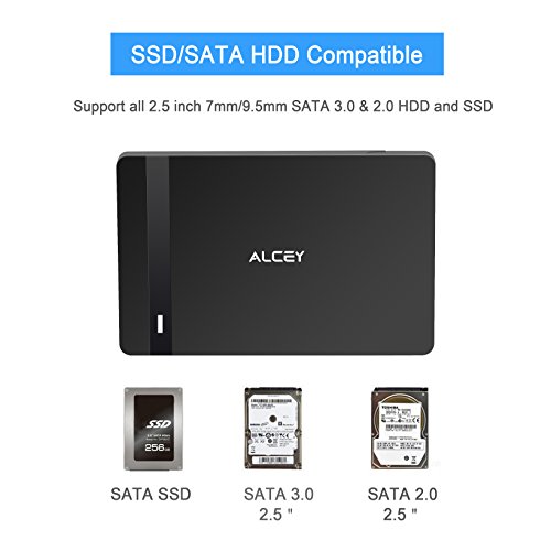 Stoßfestes Alcey 2.5 Zoll USB 3.0 High Speed HDD SSD Festplattenlaufwerk externes Gehäuse, mit stoßfestem Silikonfänger , Unterstützt UASP SATA III, einfache Installation ohne Software - 2