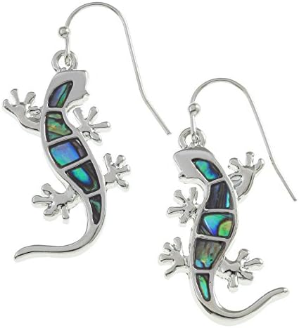 Tide Jewellery Gecko Lizard Earrings inlaid with Paua Abalone Shell on Hypoallergenic Ear Wires Sustainably Sourced Silver Colour Womens Fashion Jewellery
