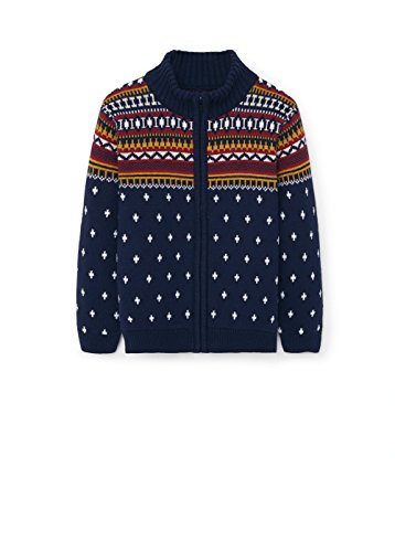 MANGO KIDS - Printed cotton-blend cardigan - Size: 9-10 years - Color: Navy