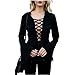 Produktbild DOLDOA Damen Pullover,Frauen tiefe V-Ausschnitt Vorne Oberteil Bandage lange Ärmel Horn Hülsen Einfarbig Shirt Top Bluse (EU: 34-42, Schwarz)