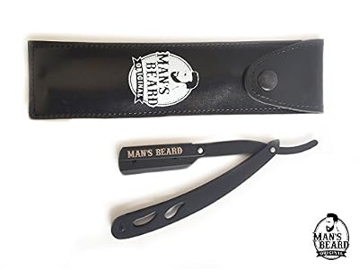 man's beard - Rasoir Shavette en acier noir Professionnel Manuel de Barbier Traditionnel Droit - Haut de Gamme