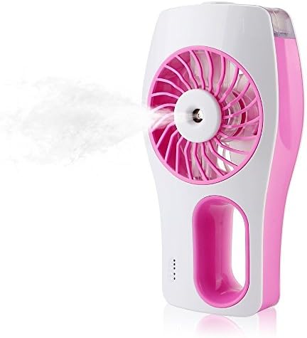 Small Powerful Table Tower Fan, Mini Portable USB Battery Fan with Spray, Mini Handheld Air Conditioner Cooler Fan for Students, Office Ladies &amp; Gentleman, Travel Fan with Water for Travelers(Pink)