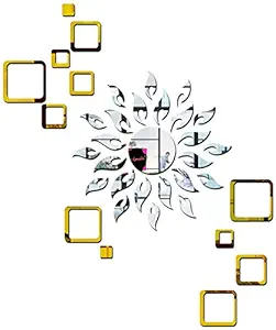 Bikri Kendra - Sun Silver with 12 Square Golden 3D Mirror Wall Stickers