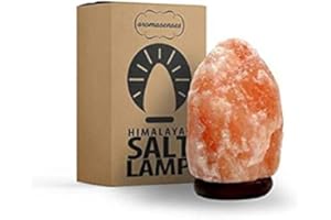 AROMASENSES | Lámpara de Sal del Himalaya | Peso de 1 a 2 kg, con Base de Madera, Cable y Bombilla de 14W | Natural 100% | Hecha a Mano | Purifica el Aire | Lamparas Originales de Sal de Himalaya Rosa