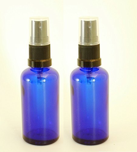 Pack of 2 x 50ml Blue Glass York Bottle with BLACK Atomiser/Sprayer Cap.