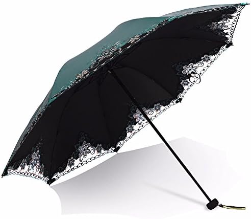 sun umbrella three folding sun umbrella female dual sunscreen UV lace umbrella,Light clear blue