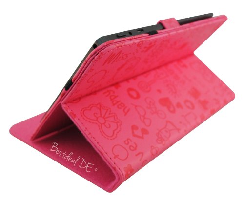 Niedlichen Rosa PU Lederner Tasche Case Hülle für Lenovo IdeaPad A1000L-F 7″ Zoll Inch Tablet-PC + Bildschirmschutzfolie + Stylus Stift - 3