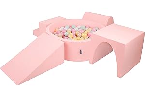 KiddyMoon Aire De Jeux En Mousse Avec Rond Piscine À Balles (200 Balles) Fosses À Boules Pour Enfants Jouets Parcours Obstacles, Fabriqué En UE, Rose:Beige Pastel/Jaune Pastel/Blanc/Menthe/Rose Poudré