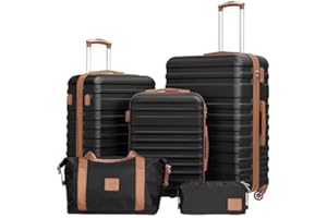 COOLIFE Juego de 5 Maletas Set Trolley Maleta Cabina Neceser Maletas de Viaje ABS con Candado TSA y 4 Ruedas de 360º 1 Bolsa de Viaje expandible y 1 Necese (Albaricoque/Negro, 5 Piezas)