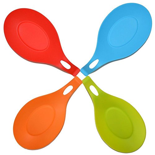 Annstory Silikon Löffel Rest Set – 4 Stück Küche Jumbo Löffelhalter Set mit hellen bunten, FDA-Zulassung (Rot / Orange / Blau / Grün) - 4