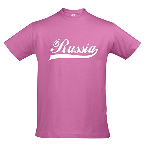 T-Shirt Russland Oldschool Russia LÄNDERSHIRT EM / WM FAN Trikot S-XXL , Orchid pink – weiß , XXL
