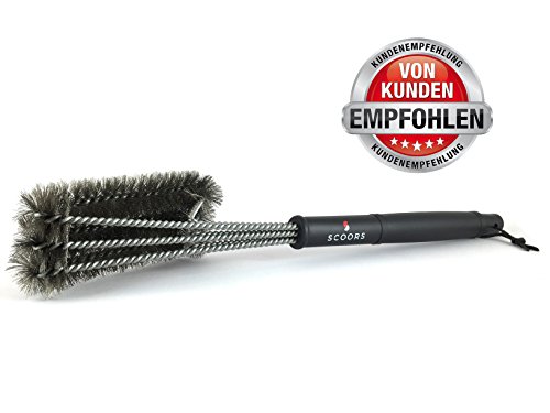 Premium Edelstahl Grillbürste – langer Griff (45cm) – 3 in 1 Edelstahl Bürsten Reiniger – 18“ Profi Grill-Werkzeug zur 360° Grillrost-Reinigung – hochwertiges BBQ Zubehör für Weber, Gas-, Elektro-, Porzellan-, Infrarot-, Holzkohlegrills - 2
