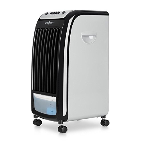 oneConcept • Caribbean Blue • Luftkühler • Lufterfrischer • Ventilator • 3 Leistungsstufen • stromsparend • 70 Watt • 400m³ Luft / h • Bodenrollen • 4 Liter Wassertank • inkl. Eispacks • schwarz-weiß - 5