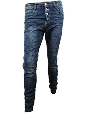 Lexxury Schlankmacher Baggy Boyfriend Damen Stretch Hose Knopfleiste Seitenstreifen