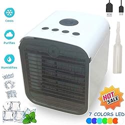Climatiseur Mobile Air Mini Cooler - Rafraichisseur d'air & Ventilateur, 3-en-1 Portable Climatiseur Humidificateur Purificateur, Leakproof, New Filter Paper