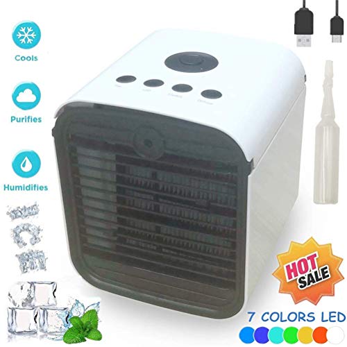 Climatiseur Mobile Air Mini Cooler - Rafraichisseur d'air & Ventilateur, 3-en-1 Portable Climatiseur Humidificateur Purificateur, Leakproof, New Filter Paper