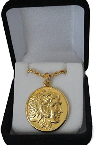Golden Artifacts Alexander The Great and Horse, Famous Greek Coin Pendant and Chain, Greek Mythology (67 PC-G)