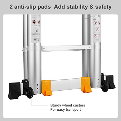 Finether 3.8M Teleskopleiter Klappleiter ausziehbare Leiter Aluleiter Mehrzweckleiter Ausziehleiter Stehleiter Anlegeleiter aus hochwertigem Alu Teleskop-Design 150 kg Belastbarkeit - 4