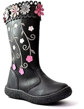 Chatterbox Jamie-Leder genäht Blume Mädchen Stiefel mit seitlichem Reißverschluss in Schwarz und Lila