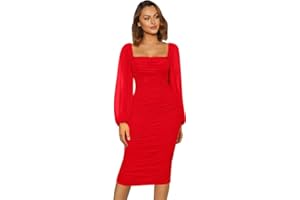 Haibang Vestito Donna Elegante Maniche Lunghe Abiti da Cerimonia con Scollo Quadrato Aderente Abito da Sera Lungo Sexy Vestito Tubino per Cocktail Party Feste Ballo Festa Autunno e Inverno