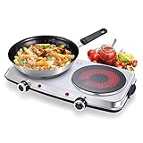 Placas Calientes Doble Eficientes - 1200W+1200W, se pueden hervir 1000ml de agua en 5 minutos a una potencia máxima. Además, con 6 niveles de control preciso de la temperatura, se pueden cocinar diferentes alimentos simultáneamente.