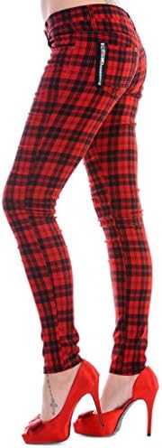 BANNED CLOTHING Punk/Goth Tartan Skinny Jeans RED CHECK Zips 4XL 20