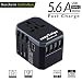 Produktbild Universal Travel Power Adapter All in One Weltweites internationales Ladegerät AC-Stecker-Adapter mit 5.6A Smart Power USB und 3.0A USB Type-C für USA EU UK AUS-Handy-Tablet-Laptop (Weiss)