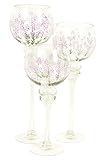 3tlg. CHICCIE Windlicht-Set CHICCIE 3 Set Glaswindlicht - Lavendel - Glaskelch - 40cm 35cm 30cm Kerzenleuchter Kerzenständer Windlicht