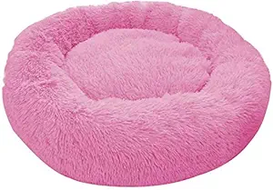 Fluffy's Luxurious Deluxe Soft Dog Bed Washable Sofa Round Cushion (Small, Pink)