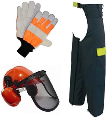 Advanced Handy Chainsaw Safety Helmet & Visor with Ear Muffs, Chaps & Gloves (1 pair) --