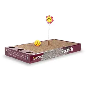 BarkButler X Fofos Rock & Roll Cat Scratcher Toys, Brown | Durable Cardboard + Spring Toy + Bell Ball & Puzzle Box | for Kittens and Adult Cats