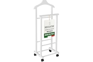 OWIJI Indossatore Appendiabiti Legno Faggio Bianco Rotelle Servo Muto Doppio Dimensioni 45 x 30 x 95 cm Appendiabiti Vestiti Camera Letto Cabina Armadio Grezzo