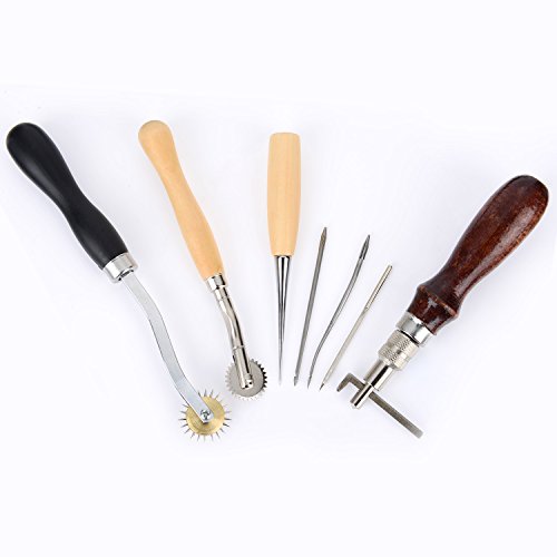 eBoot Leder Handwerk Werkzeuge Handnähen Tool Kit Nähen Werkzeug Ahle Fingerhut Gewachst Thread, 15 Stück - 5