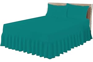 COTON MODE Teal Easy Iron Double Valance Sheet - Poly Cotton Double Bed Skirt Valance Sheet 137CM x 190CM - Polycotton Double Frilled Base Fitted Valance Sheet