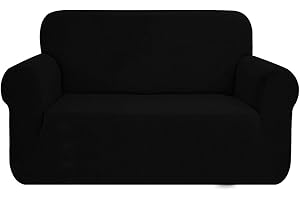 SAMSTEX Stylish Sofa Cover Stretch 1-Piece Sofa Slipcovers High Stretch Sofa Covers 2 Seater Thick Soft Loveseat Sofa Protector Machine Washable Non Slip Couch Covers (2 Seater, Black)