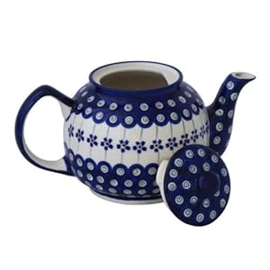 Blue Rose Polish Pottery Flowering Peacock Medium Teapot