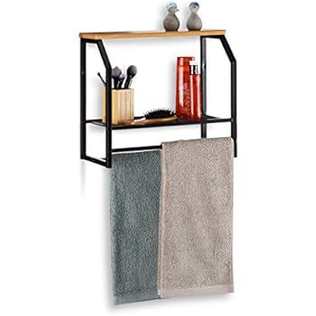 Relaxdays Wandregal mit Handtuchstange aus Bambus HBT 20 x 60 x 26 cm