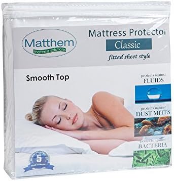 Matthem Classic Hypoallergenic Smooth Waterproof Mattress Protector Queen Fitted Sheet Style