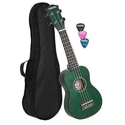 CASCHA Soprano Ukulele Vert, petite guitare Hawaii pour enfants et adultes avec sac, 3 plectres et cordes Ukulele Aquila