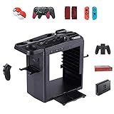 [ahorro de espacio] - 8x ranuras para almacenamiento de cajas de tarjetas de juegos; Una bandeja oculta en la parte inferior puede tirar hacia adentro y hacia afuera del Switch Dock Set y la consola; 2x ganchos laterales son para colgar controladores o auriculares Pro; La torre fue hecha de ingeniería duradera ABS. Fácil de instalar con colgador desmontable y estructura de bandeja oculta