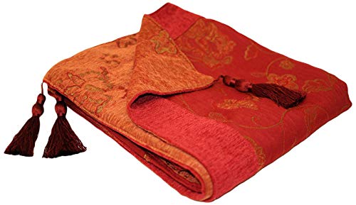 Paoletti Grace Floral Jacquard Tasseled Throw, Burgundy, 150 x 180 Cm