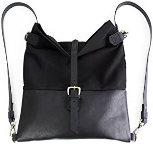 Roby BACKPACK, leather and canvas backpack, made of aniline leather, canvas and italian leather. Black color