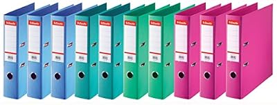 Esselte Lot de 10 Classeurs, Pour l’Archivage, Couverture Plastique, A4, Dos 7,5cm, Couleurs Assorties, Standard, 624178