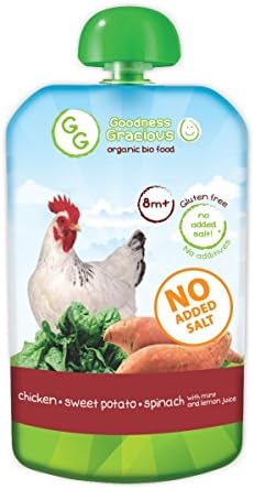 Goodness Gracious Organic Chicken/Sweet Potato and Spinach Puree with Mint/Lemon 140 g (Pack of 8)